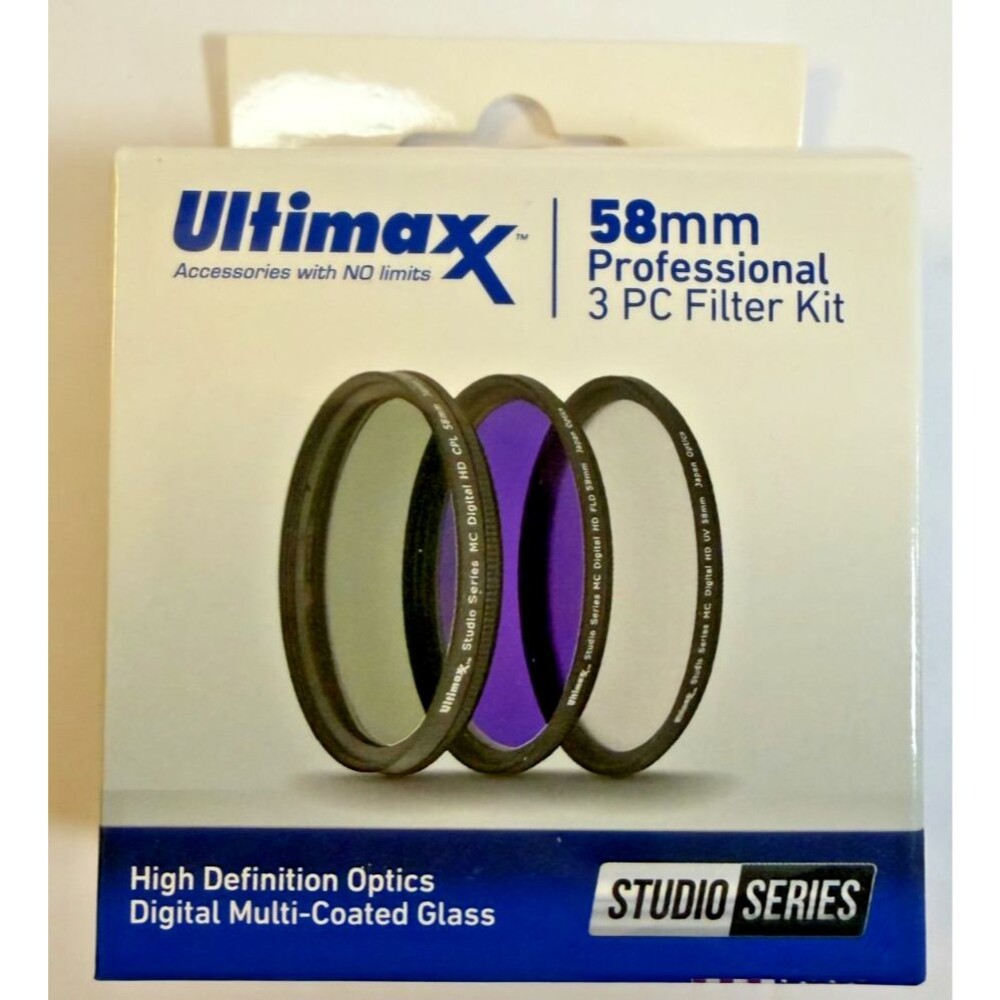 ULTIMAXX 3 Piece Multi Coated HD Filter Kit 58mm (UV, CPL, FLD) NEW Case include